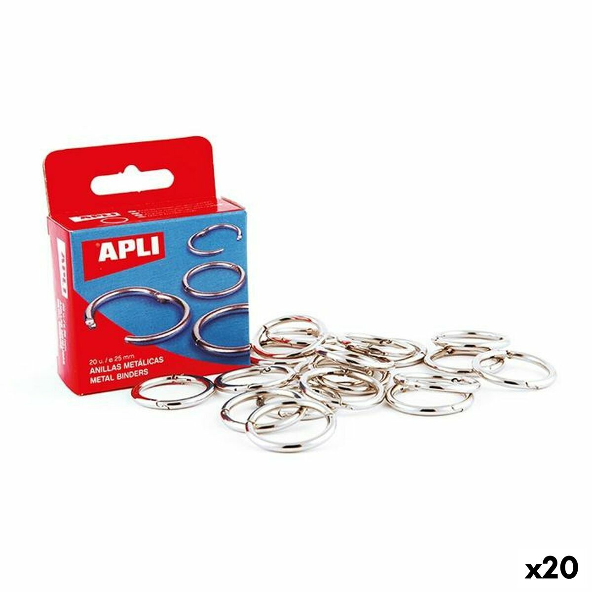 Rings Apli Silver  25 mm Binding (20 Units) Rings Apli Silver  25 mm Binding (20 Units)