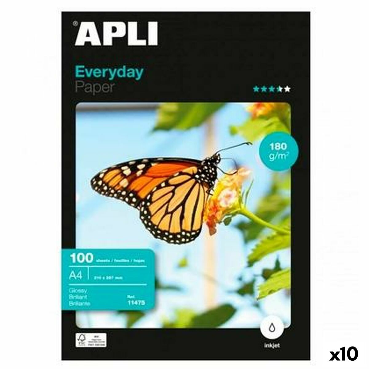 Glossy Photo Paper Apli EVERYDAY A4 100 Sheets (10 Units)