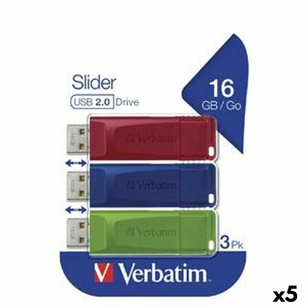 USB stick Verbatim SLIDER Multicolour 16 GB 3 Pieces (5 Units) USB stick Verbatim SLIDER Multicolour 16 GB 3 Pieces (5 Units)