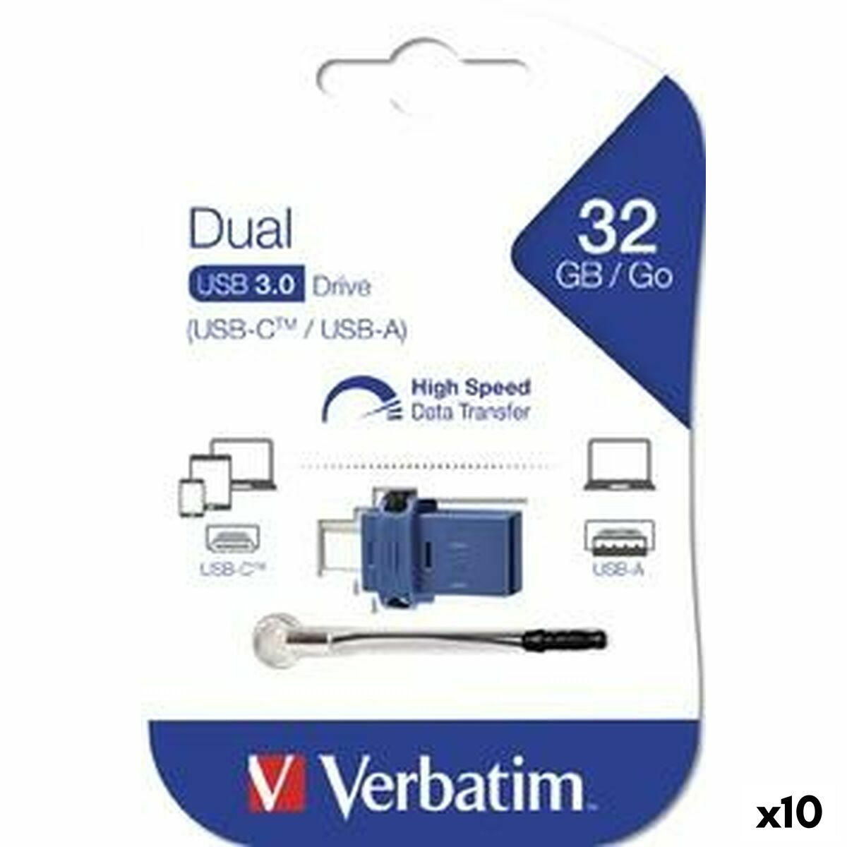 USB stick Verbatim GO SPEED DUAL Blue 32 GB (10 Units) USB stick Verbatim GO SPEED DUAL Blue 32 GB (10 Units)