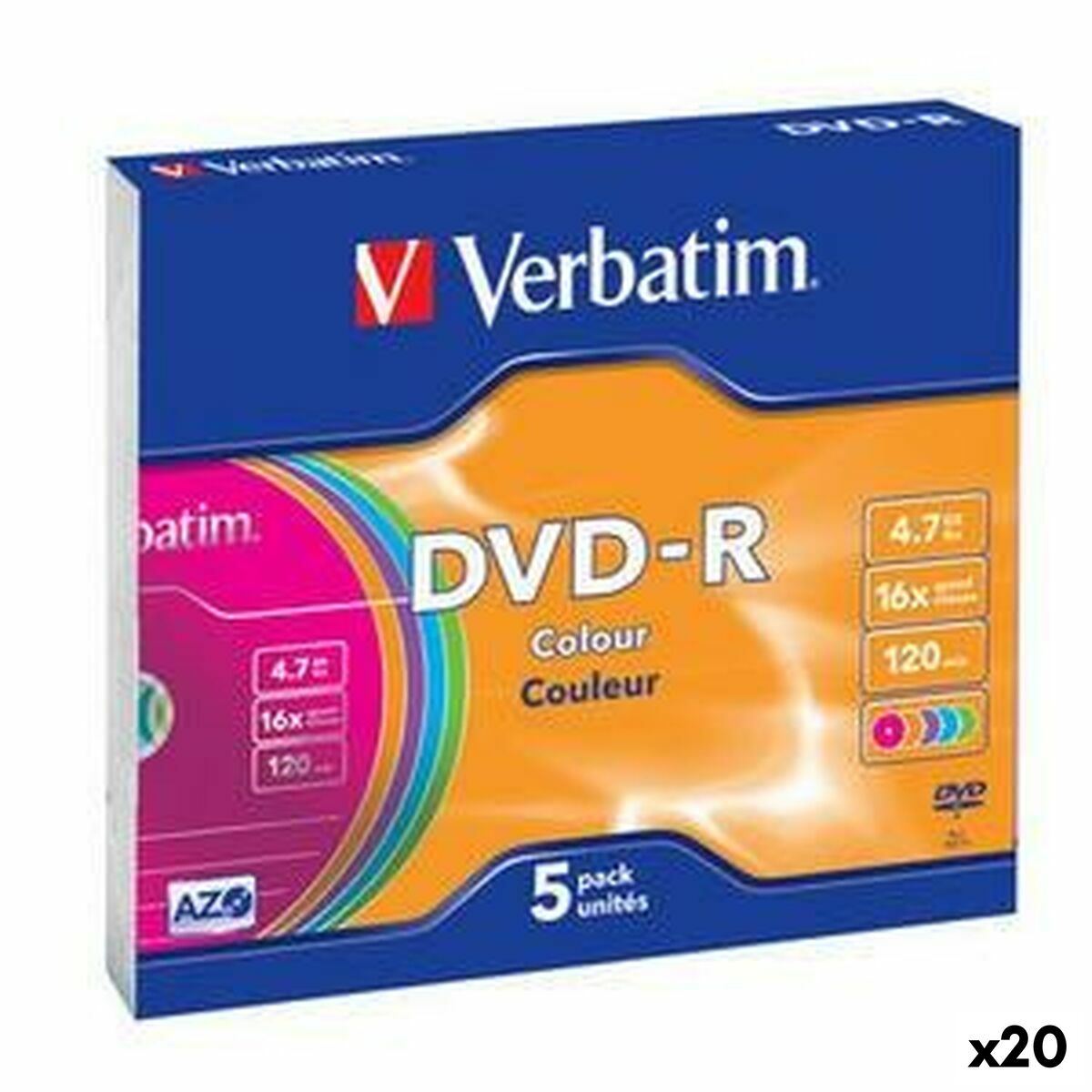 DVD-R Verbatim Colour 4,7 GB 16x 5 Pieces (20 Units) DVD-R Verbatim Colour 4,7 GB 16x 5 Pieces (20 Units)