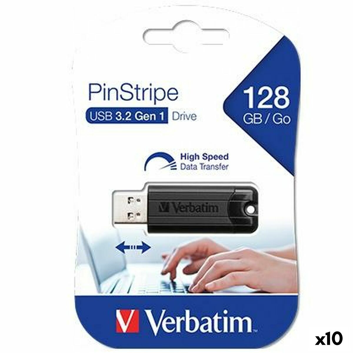 USB stick Verbatim PINSTRIPE Black 128 GB (10 Units) USB stick Verbatim PINSTRIPE Black 128 GB (10 Units)