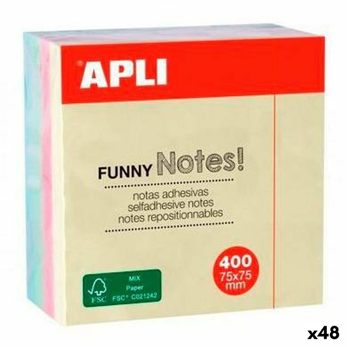 Sticky Notes Apli FUNNY Multicolour 75 x 75 mm (48 Units)
