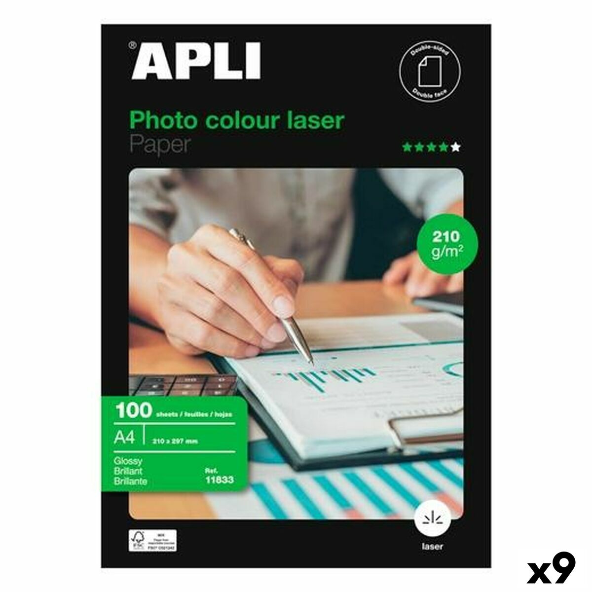 Glossy Photo Paper Apli Clour Laser A4 100 Sheets (9Units) Glossy Photo Paper Apli Clour Laser A4 100 Sheets (9Units)