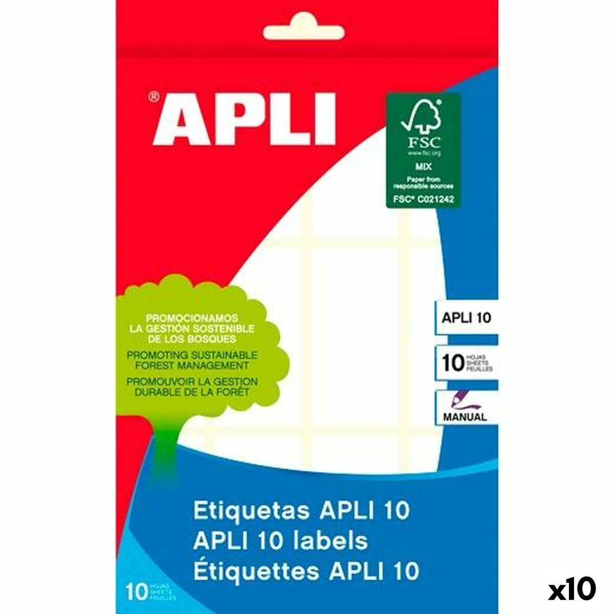 Adhesive labels Apli White Paper 10 Sheets 26 x 54 mm (10 Units)