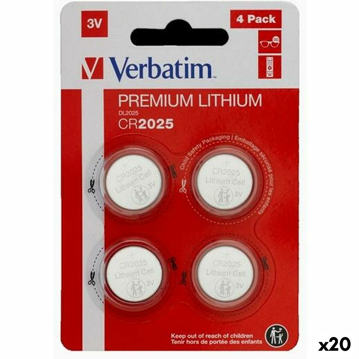 Lithium Button Batteries Verbatim 3 V CR2025 4 Pieces (20 Units) Lithium Button Batteries Verbatim 3 V CR2025 4 Pieces (20 Units)