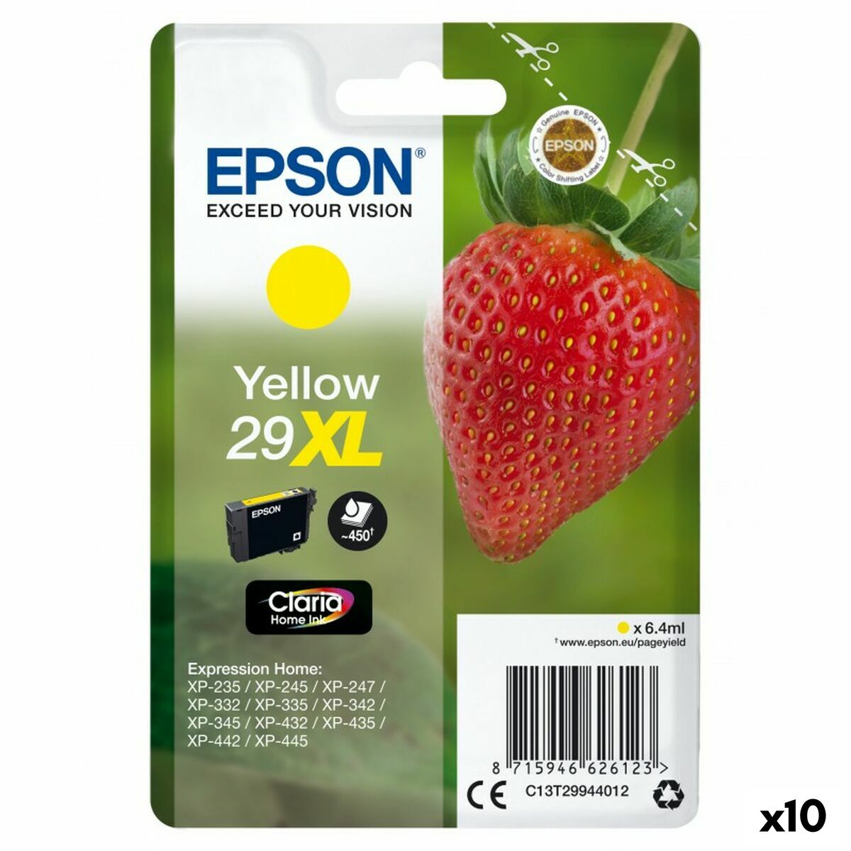 Original Ink Cartridge Epson XP 235 332 335 432 435 – Nº 29 XL Yellow (10 Units) Original Ink Cartridge Epson XP 235 332 335 432 435 – Nº 29 XL Yellow (10 Units)