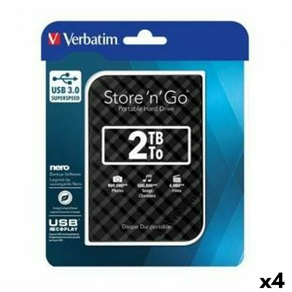 External Hard Drive Verbatim STORE ‘N’ GO GEN 2 Black HDD 2 TB (4 Units)