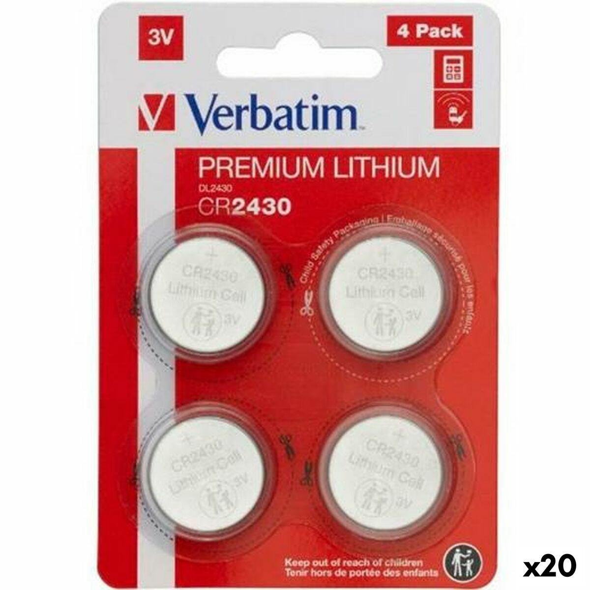 Lithium Button Batteries Verbatim 3 V CR2430 4 Pieces (20 Units)