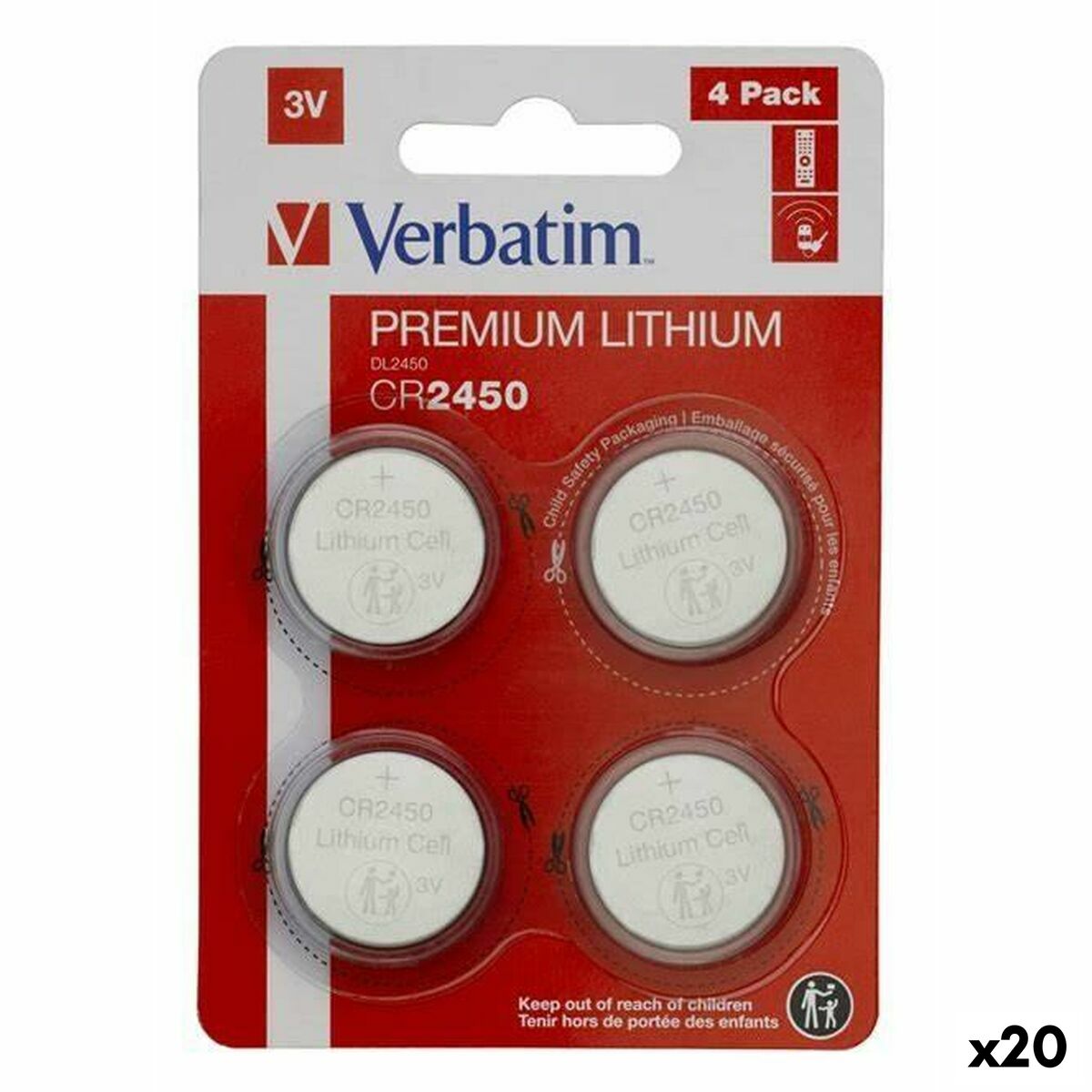 Lithium Button Batteries Verbatim CR2450 (4 Pieces) (20 Units) Lithium Button Batteries Verbatim CR2450 (4 Pieces) (20 Units)