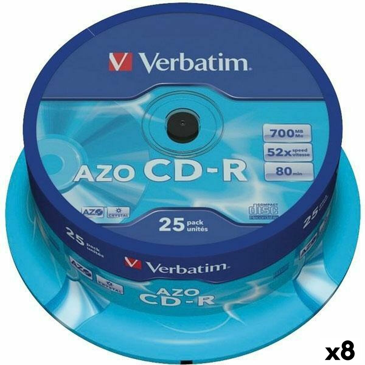 CD-R Verbatim Azo 700 MB 52x 25 Pieces (8 Units) CD-R Verbatim Azo 700 MB 52x 25 Pieces (8 Units)