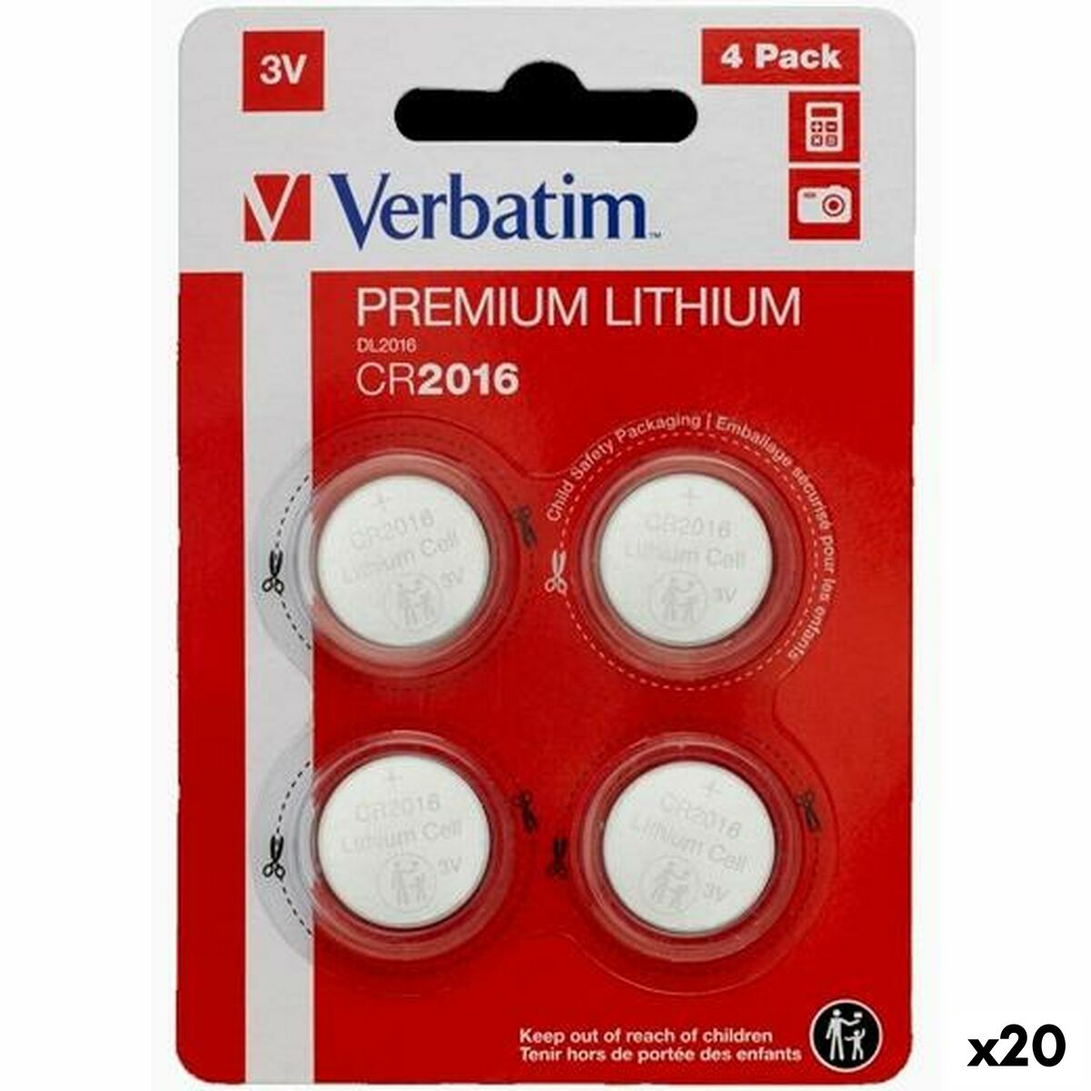 Lithium Button Batteries Verbatim 3 V CR2016 4 Pieces (20 Units) Lithium Button Batteries Verbatim 3 V CR2016 4 Pieces (20 Units)