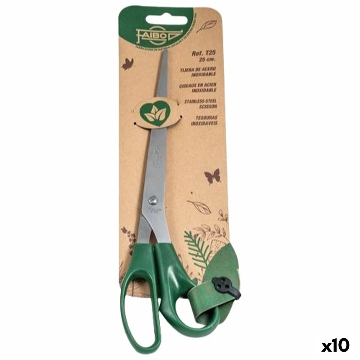 Scissors Faibo Green Stainless steel Plastic 25 cm (10 Units) Scissors Faibo Green Stainless steel Plastic 25 cm (10 Units)