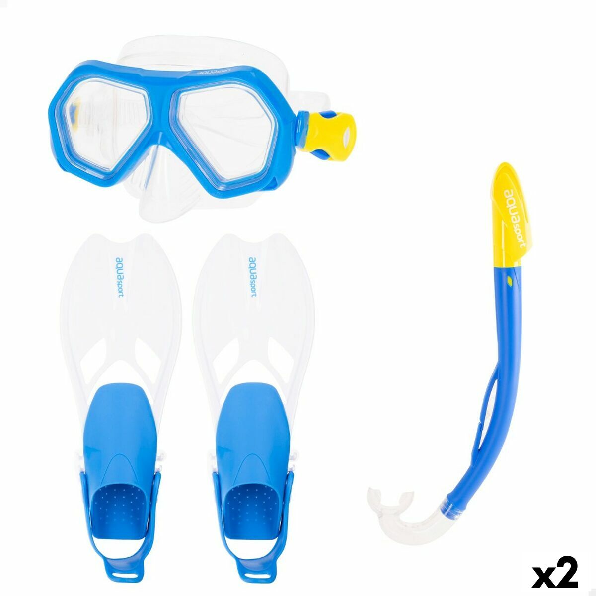 Diving Goggles with Snorkle and Fins AquaSport Blue Junior (2 Units) Diving Goggles with Snorkle and Fins AquaSport Blue Junior (2 Units)