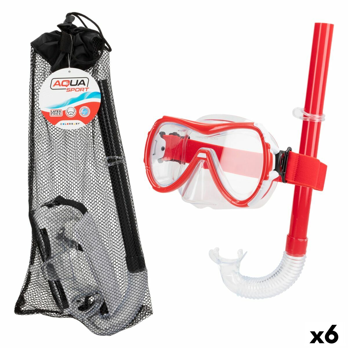 Snorkel Goggles and Tube AquaSport Black Red (6 Units) Snorkel Goggles and Tube AquaSport Black Red (6 Units)