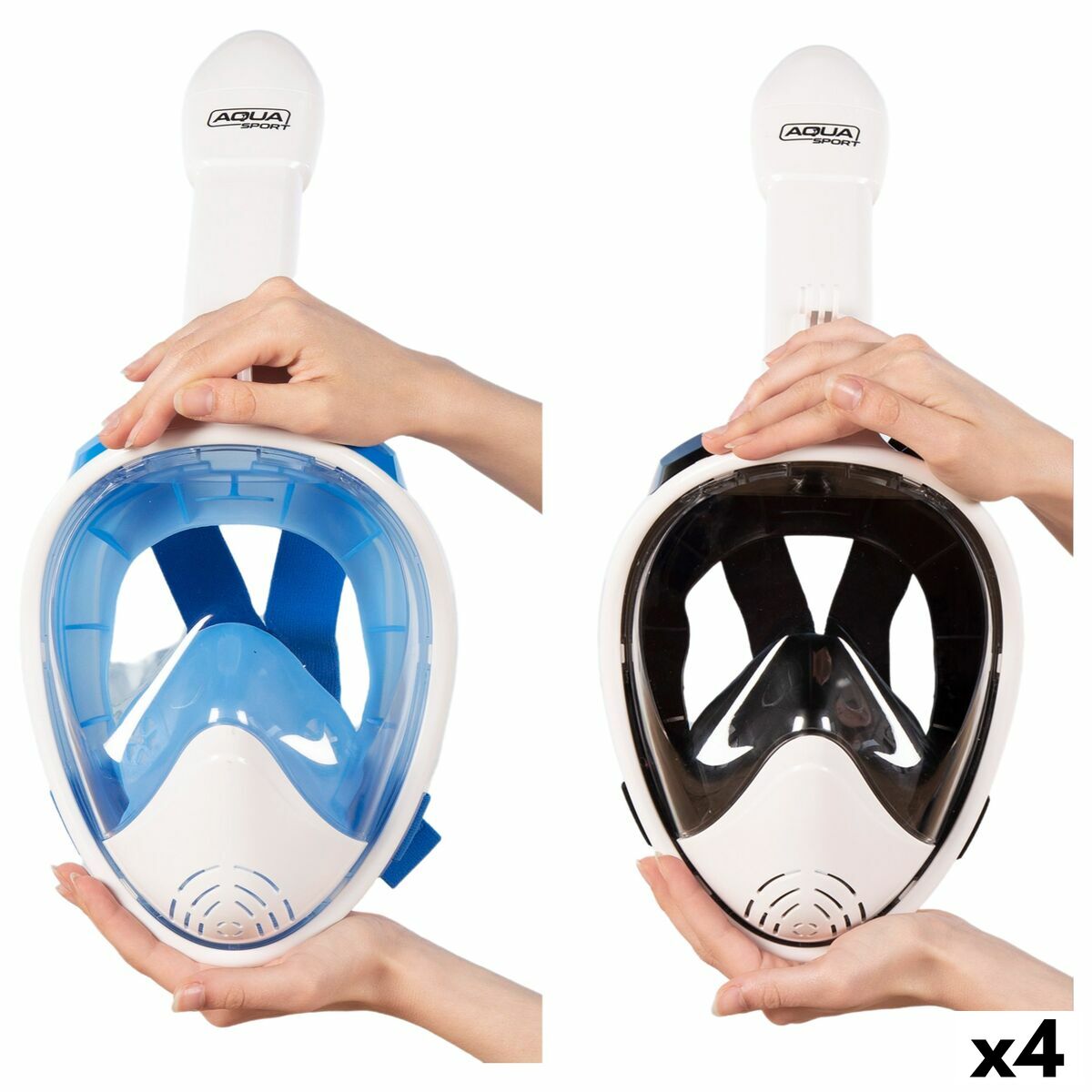 Snorkelling mask with sports camera support AquaSport Blue White (4 Units) Snorkelling mask with sports camera support AquaSport Blue White (4 Units)