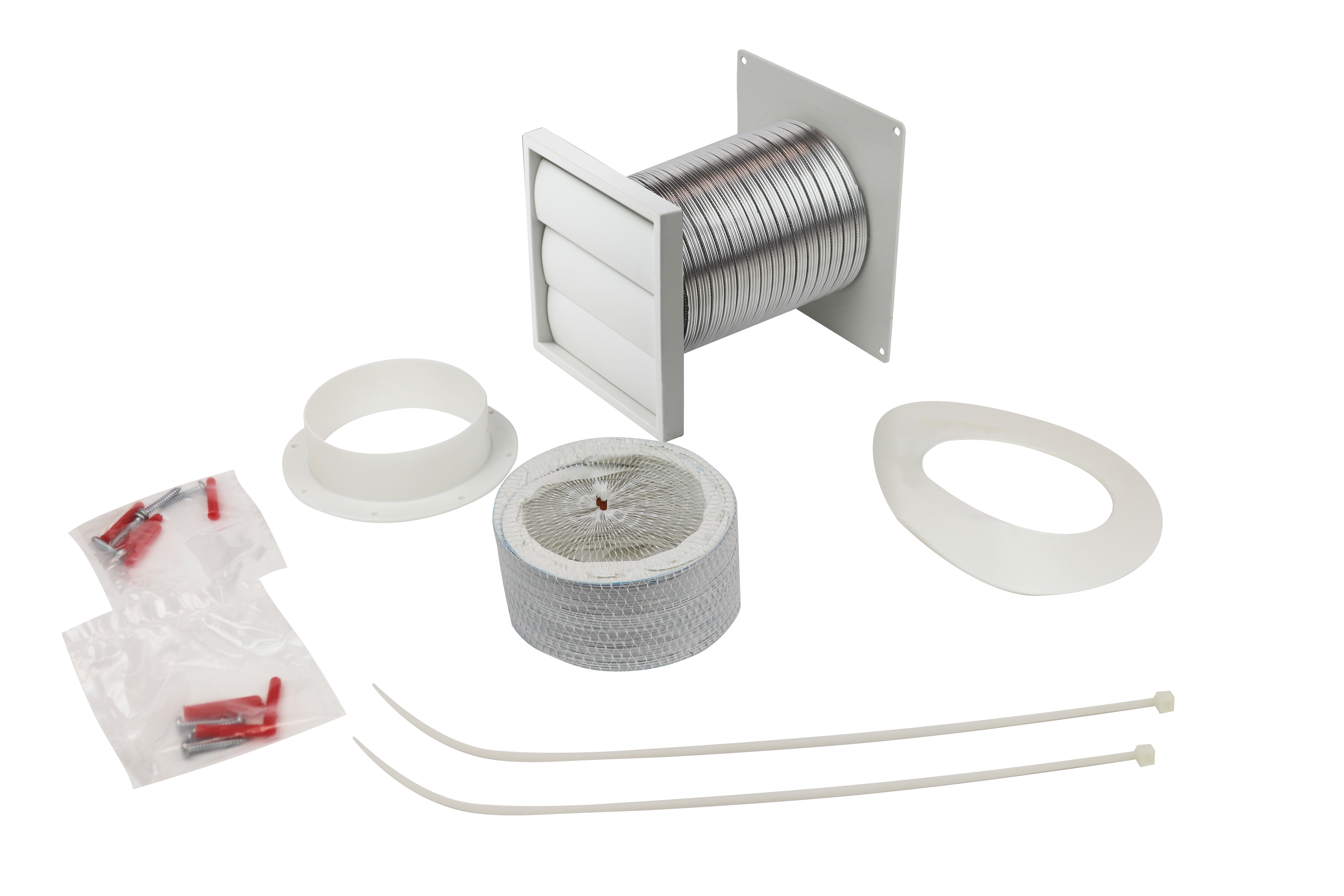 Tumble Dryer Venting Kit with White Gravity Grille 100mm