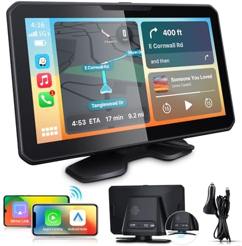 2024 Newest Wireless Car Stereo All-in-One Design with Apple CarPlay and Android Auto, Portable 7” IPS Touch Screen Dash Stand, Mirror Link/Bluetooth/Navigation/Voice Control for Most Vehicles 2024 Newest Wireless Car Stereo All-in-One Design with Apple CarPlay and Android Auto, Portable 7” IPS Touch Screen Dash Stand, Mirror Link/Bluetooth/Navigation/Voice Control for Most Vehicles