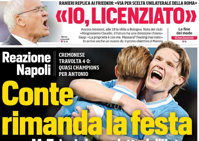 Periódicos de hoy – El Napoli retrasa la fiesta del Inter. La rabia de Ranieri: “Me despidieron” Periódicos de hoy – El Napoli retrasa la fiesta del Inter. La rabia de Ranieri: “Me despidieron”