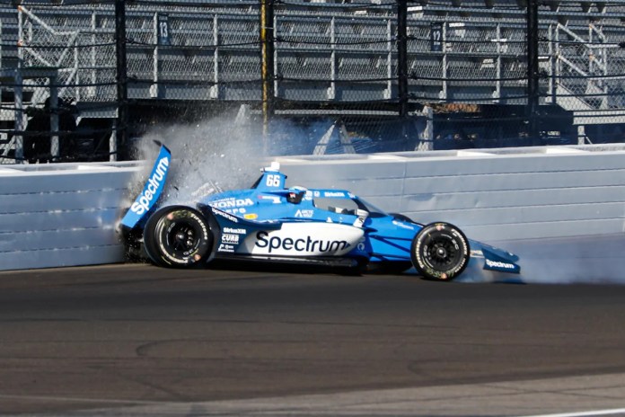Indy 500 driver Marcus Armstrong taken away on stretcher after heavy crash in qualifying practice Indy 500 driver Marcus Armstrong taken away on stretcher after heavy crash in qualifying practice