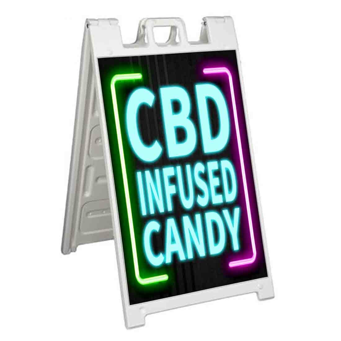 CBD INFUSED CANDY NEON Signicade 24×36 Aframe Sidewalk Sign Banner Decal EDIBLES