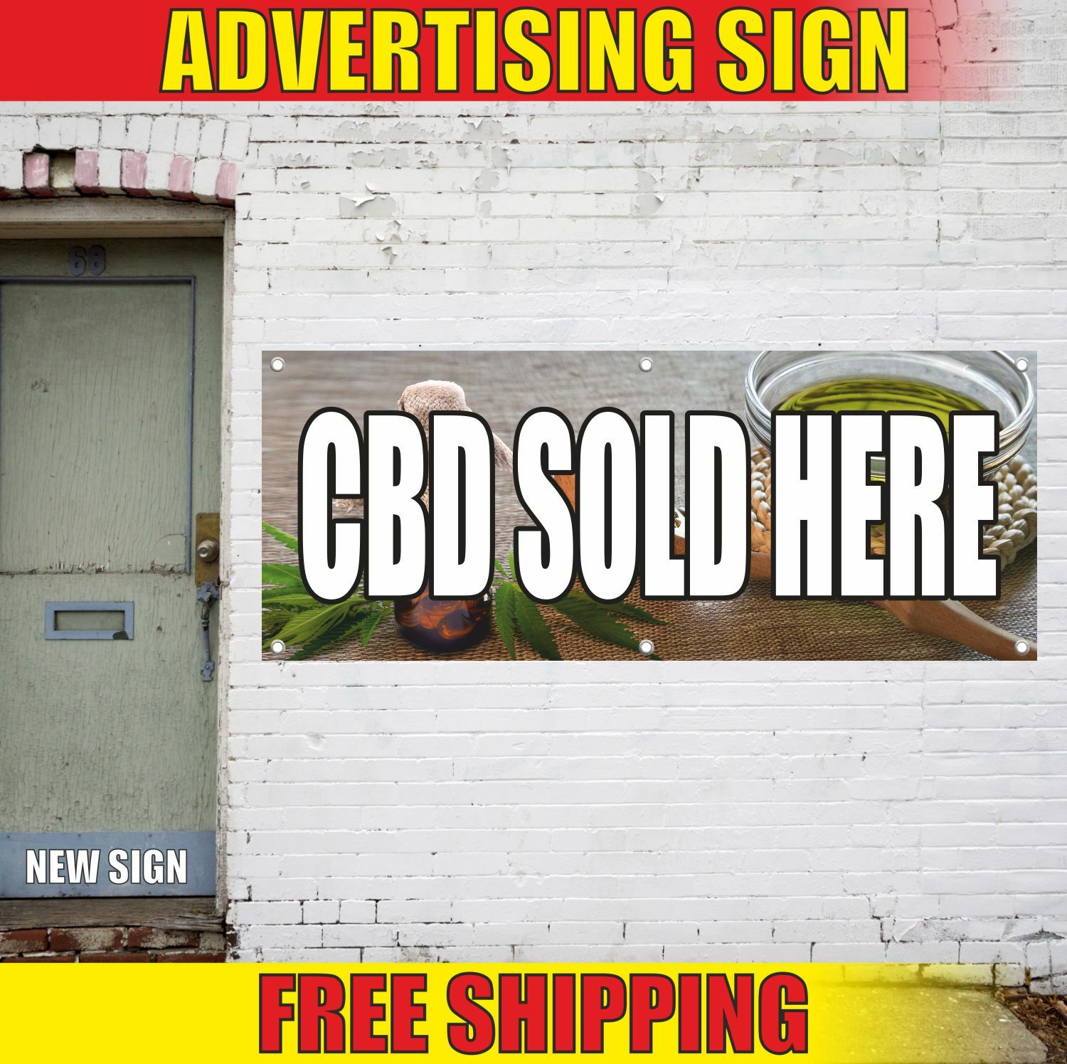 CBD SOLD HERE Advertising Banner Vinyl Mesh Decal Sign RELIEF VAPE EDIBLES OIL