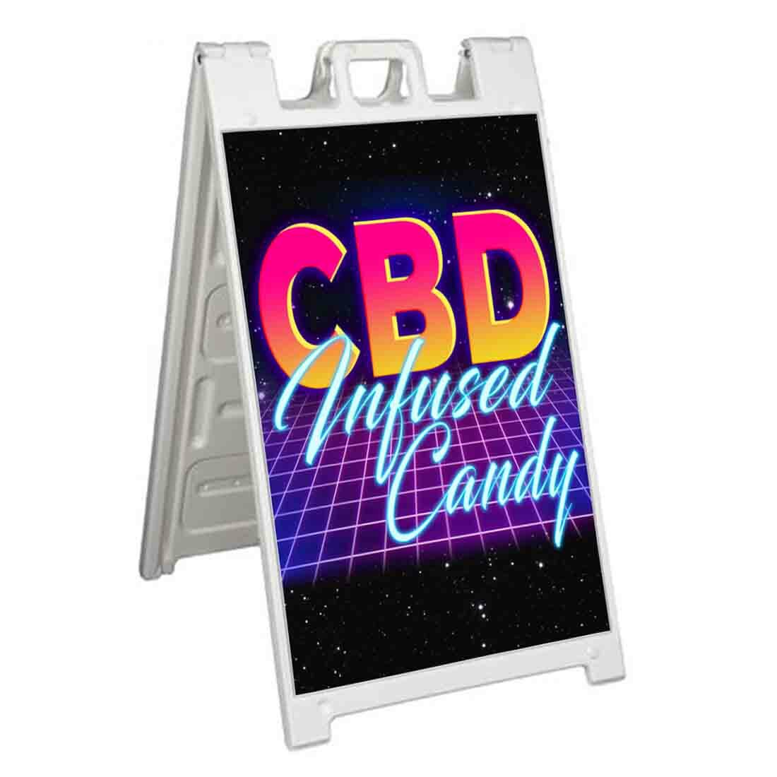 CBD INFUSED CANDY 80S Signicade 24×36 Aframe Sidewalk Sign Banner Decal EDIBLES