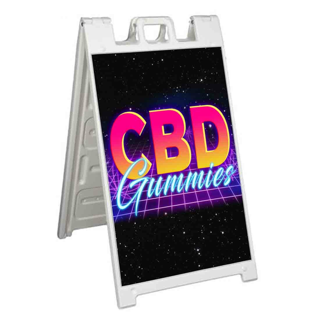 CBD GUMMIES 80S Signicade 24×36 Aframe Sidewalk Sign Banner Decal EDIBLES
