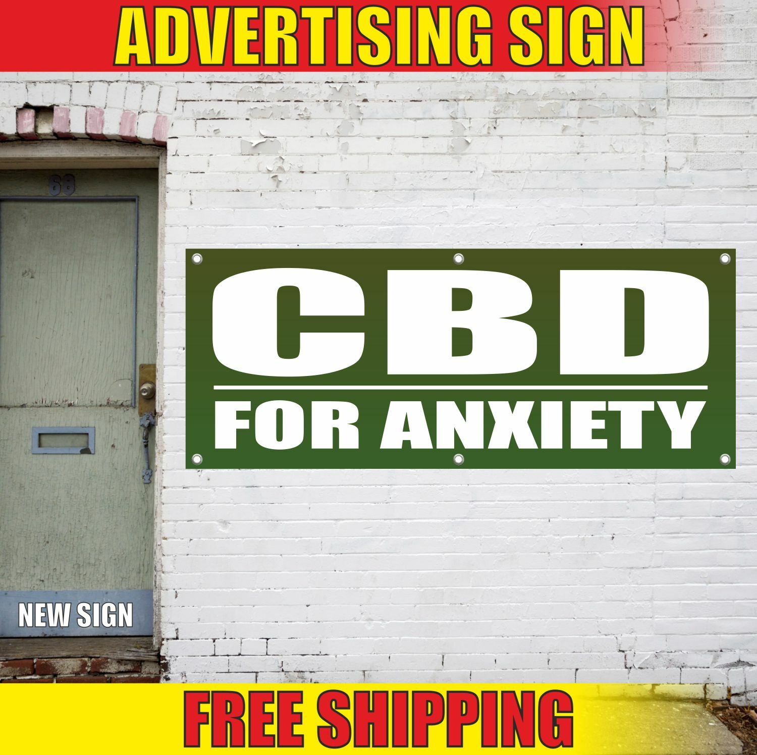 CBD FOR ANXIETY Advertising Banner Vinyl Mesh Decal Sign OIL EDIBLES FLOWER HERE