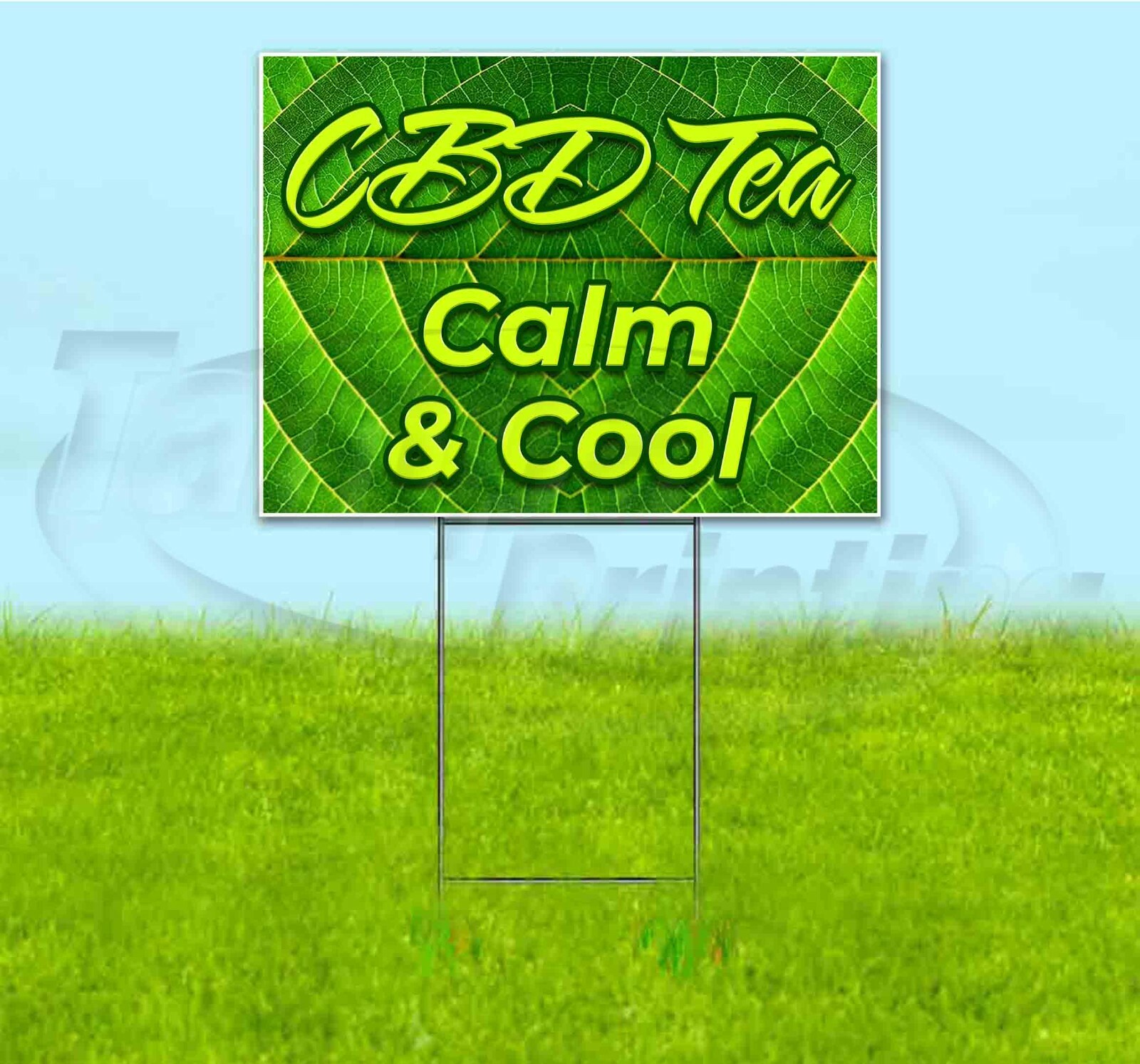 CBD TEA CALM AND COOL 18×24 Yard Sign WITH STAKE Corrugated Bandit USA EDIBLES
