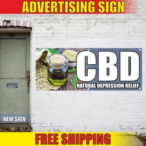 CBD NATURAL DEPRESSION RELIEF Advertising Banner Vinyl Mesh Decal Sign edibles CBD NATURAL DEPRESSION RELIEF Advertising Banner Vinyl Mesh Decal Sign edibles