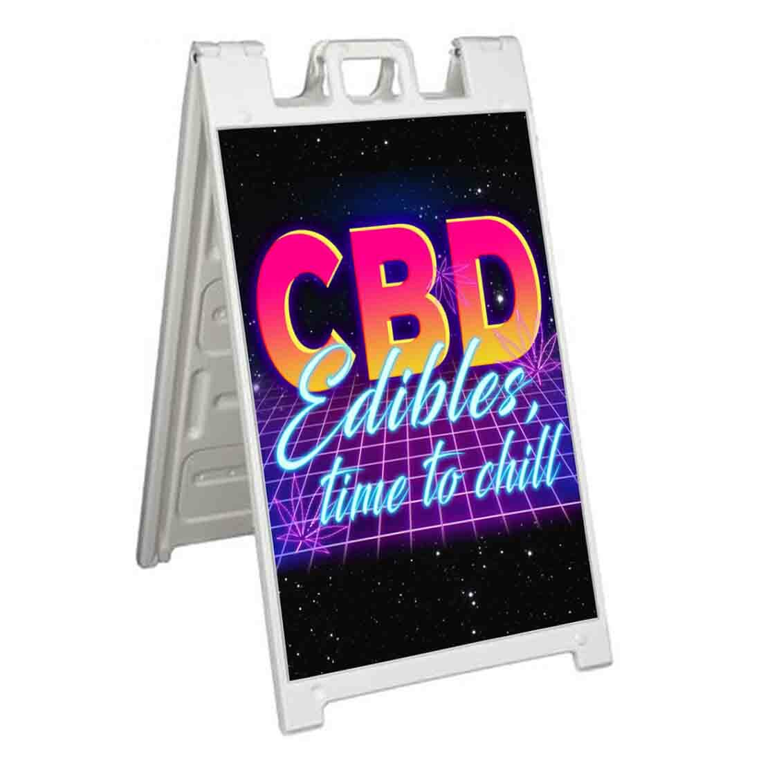 CBD EDIBLES 80S Signicade 24×36 Aframe Sidewalk Sign Banner Decal SMOKE SHOP
