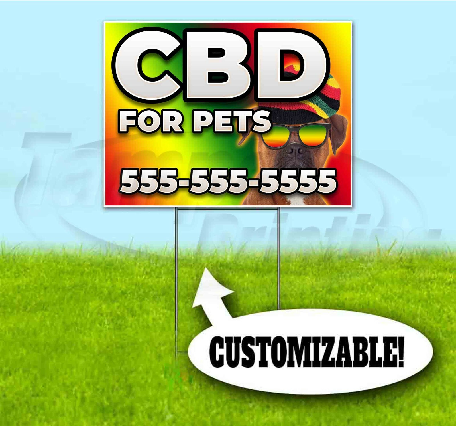 CBD FOR PETS CUSTOM PHONE 18×24 Yard Sign WITH STAKE Bandit USA EDIBLE OIL