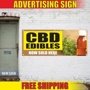 CBD EDIBLES NOW SOLD HERE Advertising Banner Vinyl Mesh Decal Sign natural 100% CBD EDIBLES NOW SOLD HERE Advertising Banner Vinyl Mesh Decal Sign natural 100%