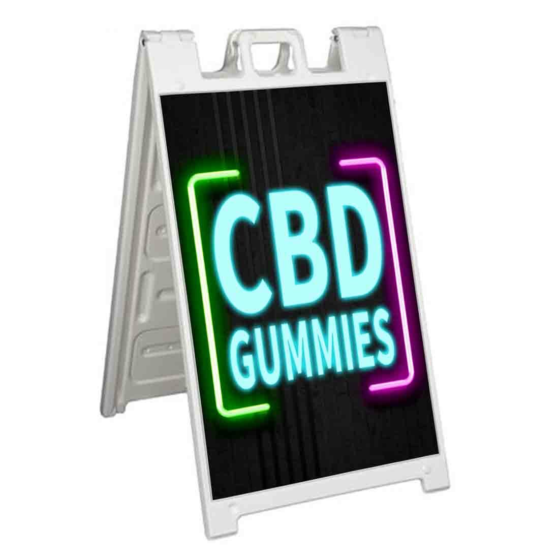 CBD GUMMIES NEON Signicade 24×36 Aframe Sidewalk Sign Banner Decal EDIBLES