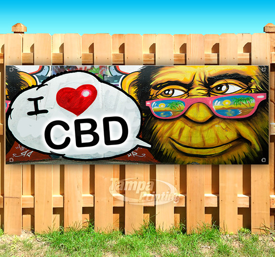 I LOVE CBD Advertising Vinyl Banner Flag Sign SMOKE SHOP OILS EDIBLES