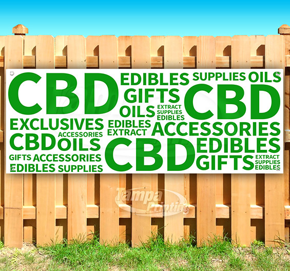 CBD GIFTS ACCESSORIES Advertising Vinyl Banner Flag Sign SMOKE SHOP OILS EDIBLES