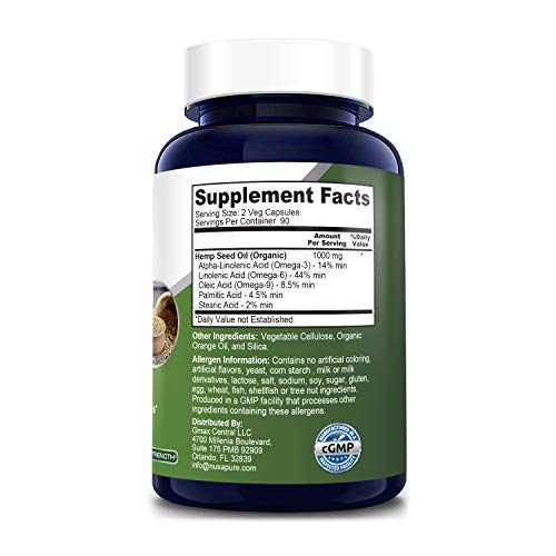 Hemp Oil Capsules | 90,000 mg Per Bottle | 180 Veggie Softgels | Max Potency | Non-GMO, Gluten Free