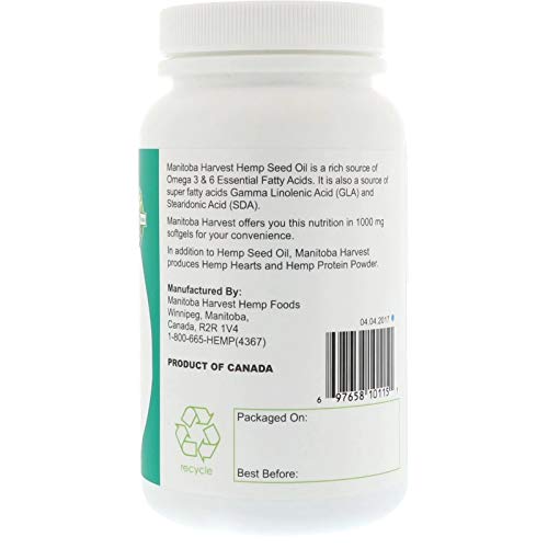 Manitoba Harvest Hemp Seed Oil Softgels, 780 Mg of Plant Based Omegas 3 & 6 per Serving, 120 Ct