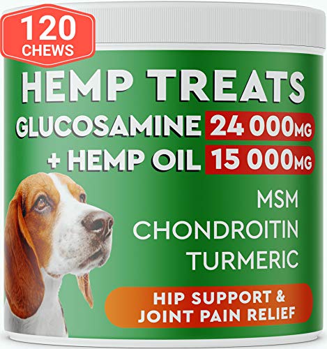 PawfectChew Hemp + Glucosamine Treats for Dogs – Made in USA Hip & Joint Supplement w/Hemp Oil Chondroitin MSM Turmeric…
