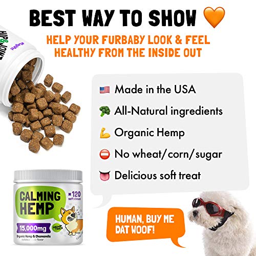Calming Hemp Treats For Dogs – Made in USA with Organic Hemp – Dog Anxiety Relief – Natural Separation Aid – Helps with…