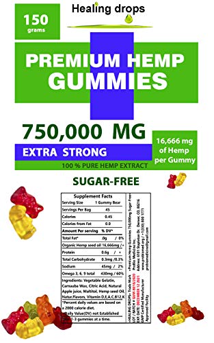 Hemp Gummies 750,000mg Premium Organic Sugar-Free Natural Health Support High Potency Rich in Vitamins B E C D Omega 3 6…