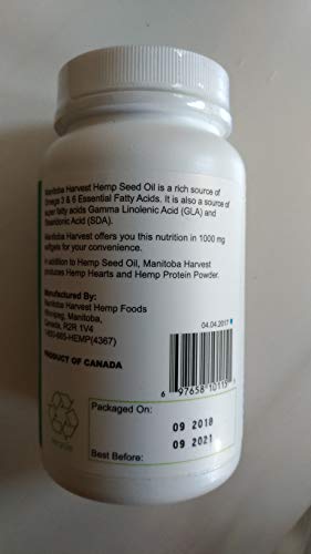 Manitoba Harvest Hemp Seed Oil Softgels, 780 Mg of Plant Based Omegas 3 & 6 per Serving, 120 Ct