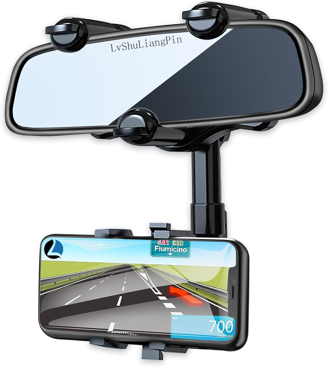 Rearview Mirror Cellphone Holder for Automotive, 360° Rotating Rear View Mount with Adjustable Arm Size, Multifunctional and GPS Common Automotive All Smartphones Rearview Mirror Cellphone Holder for Automotive, 360° Rotating Rear View Mount with Adjustable Arm Size, Multifunctional and GPS Common Automotive All Smartphones