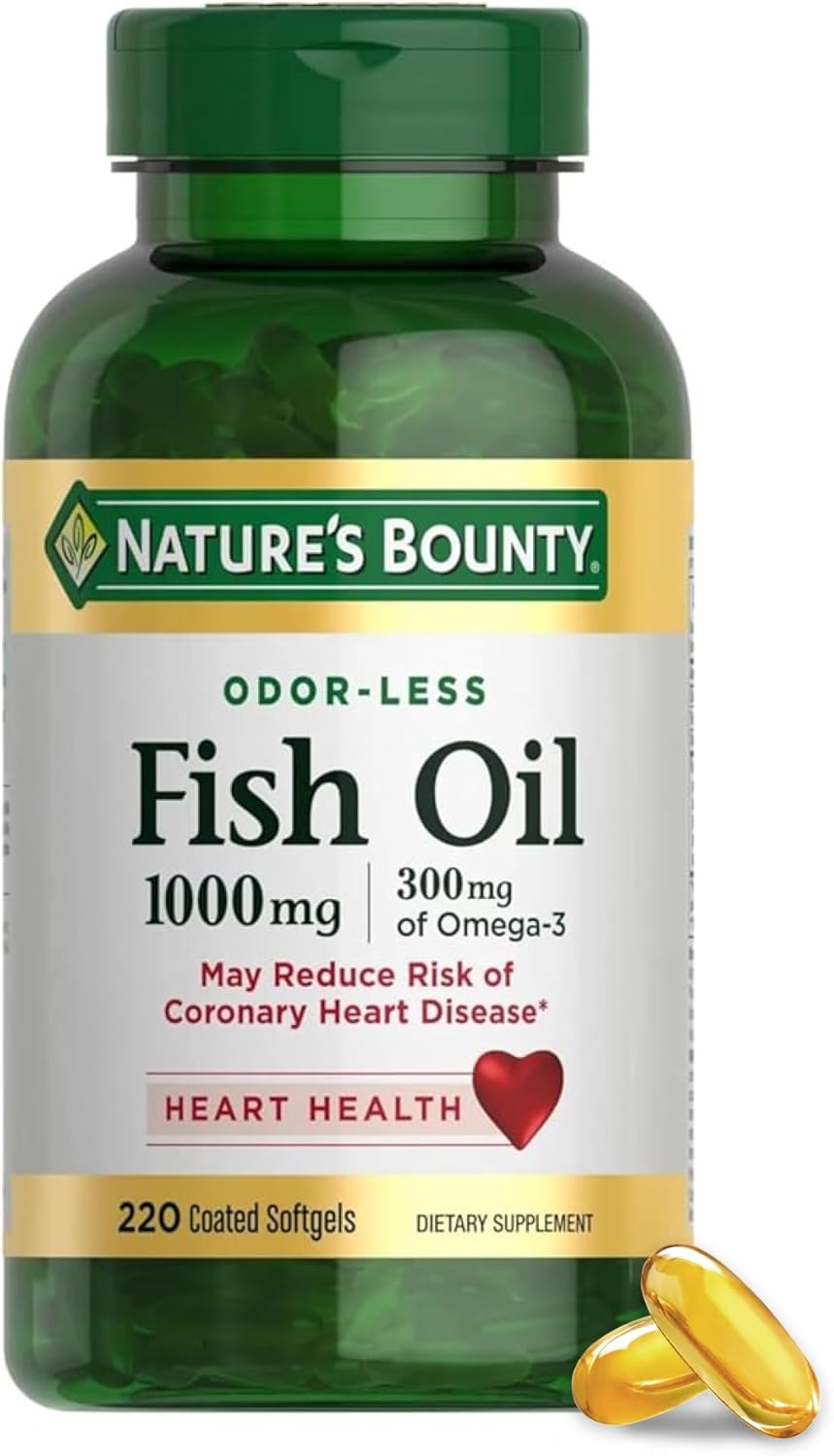 Nature’s Bounty Fish Oil, Dietary Complement, Omega 3, Helps Coronary heart Well being, 1000 Mg, 220 Coated Softgels Nature’s Bounty Fish Oil, Dietary Complement, Omega 3, Helps Coronary heart Well being, 1000 Mg, 220 Coated Softgels