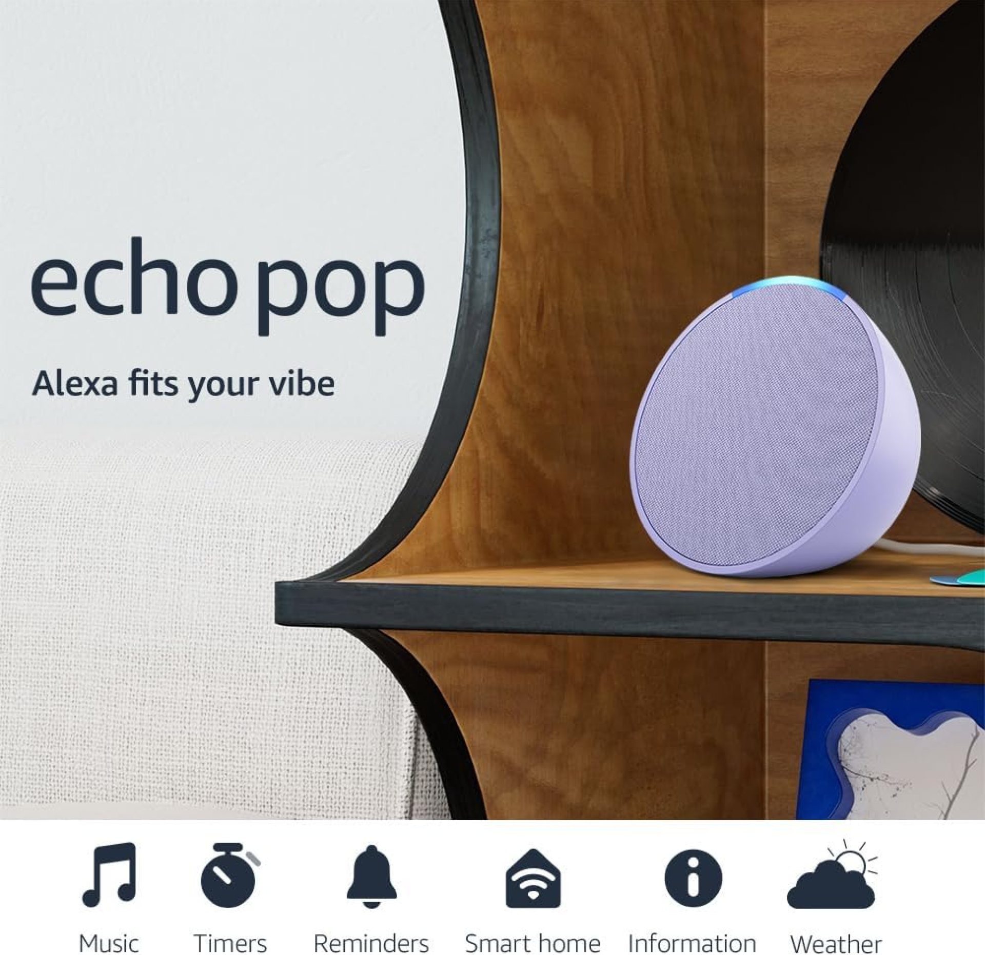 Amazon Echo Pop (latest mannequin), Our smallest Alexa speaker, Suits in any room, Lavender Bloom Amazon Echo Pop (latest mannequin), Our smallest Alexa speaker, Suits in any room, Lavender Bloom