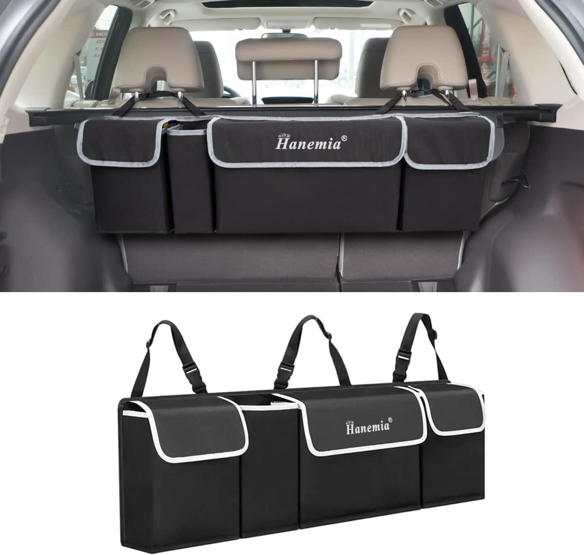 Automobile Trunk Organizer and Storage, Backseat Hanging Organizer for SUV, Truck, MPV, Waterproof, Collapsible Cargo Storage Bag with 4 Pockets, Automobile Inside Equipment for Males and Girls (Black) Automobile Trunk Organizer and Storage, Backseat Hanging Organizer for SUV, Truck, MPV, Waterproof, Collapsible Cargo Storage Bag with 4 Pockets, Automobile Inside Equipment for Males and Girls (Black)