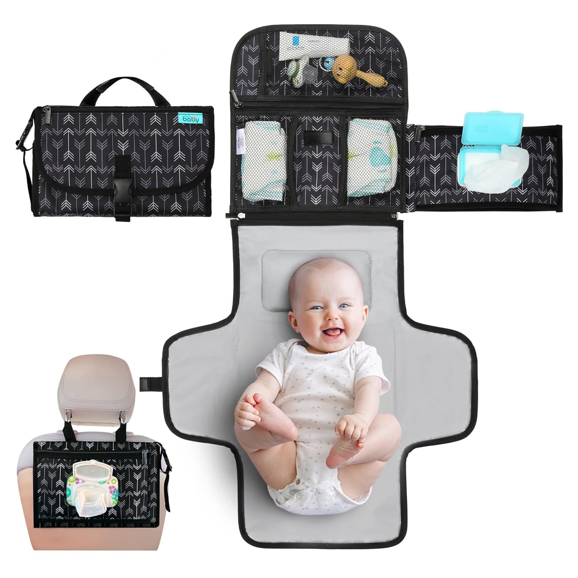 Kopi Child Transportable Diaper Altering Pad – Child Diaper Changer Journey Bag with Wipes Pocket, Sensible Design Transportable Altering Mat, Toddler Journey Station Equipment, Reward for New child Woman & Boy – Black Arrows Kopi Child Transportable Diaper Altering Pad – Child Diaper Changer Journey Bag with Wipes Pocket, Sensible Design Transportable Altering Mat, Toddler Journey Station Equipment, Reward for New child Woman & Boy – Black Arrows