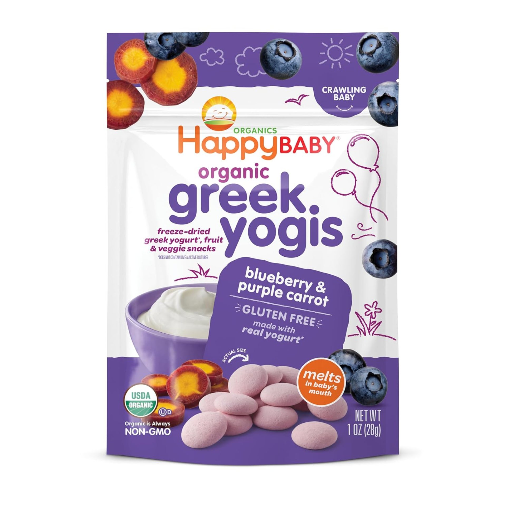 Completely satisfied Child Organics Child Snacks, Greek Yogis, Freeze Dried Yogurt &Veggie Fruit Snacks, Gluten Free Snack for Infants 9+ Months, Blueberry & Purple Carrot, 1 Ounce Completely satisfied Child Organics Child Snacks, Greek Yogis, Freeze Dried Yogurt &Veggie Fruit Snacks, Gluten Free Snack for Infants 9+ Months, Blueberry & Purple Carrot, 1 Ounce