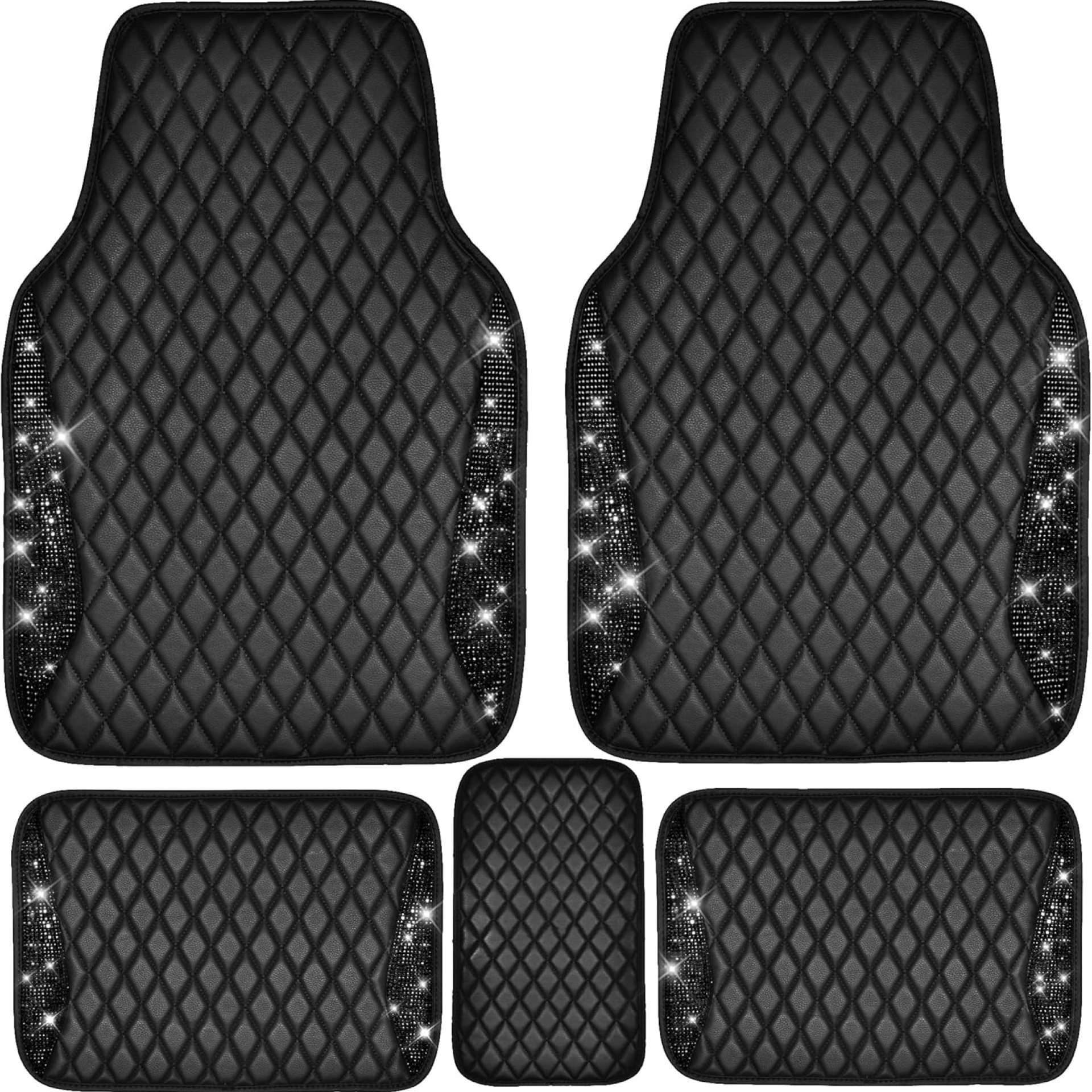 CAR PASS Bling Leather-based Automobile Mats Shining Diamond Ground Mats Sparkly Glitter Crystal Rhinestones Carpet Anti-Slip Waterproof Pad Common Match for Automotive SUV, Sedan, Van, 5pcs for Lady Girls Black CAR PASS Bling Leather-based Automobile Mats Shining Diamond Ground Mats Sparkly Glitter Crystal Rhinestones Carpet Anti-Slip Waterproof Pad Common Match for Automotive SUV, Sedan, Van, 5pcs for Lady Girls Black